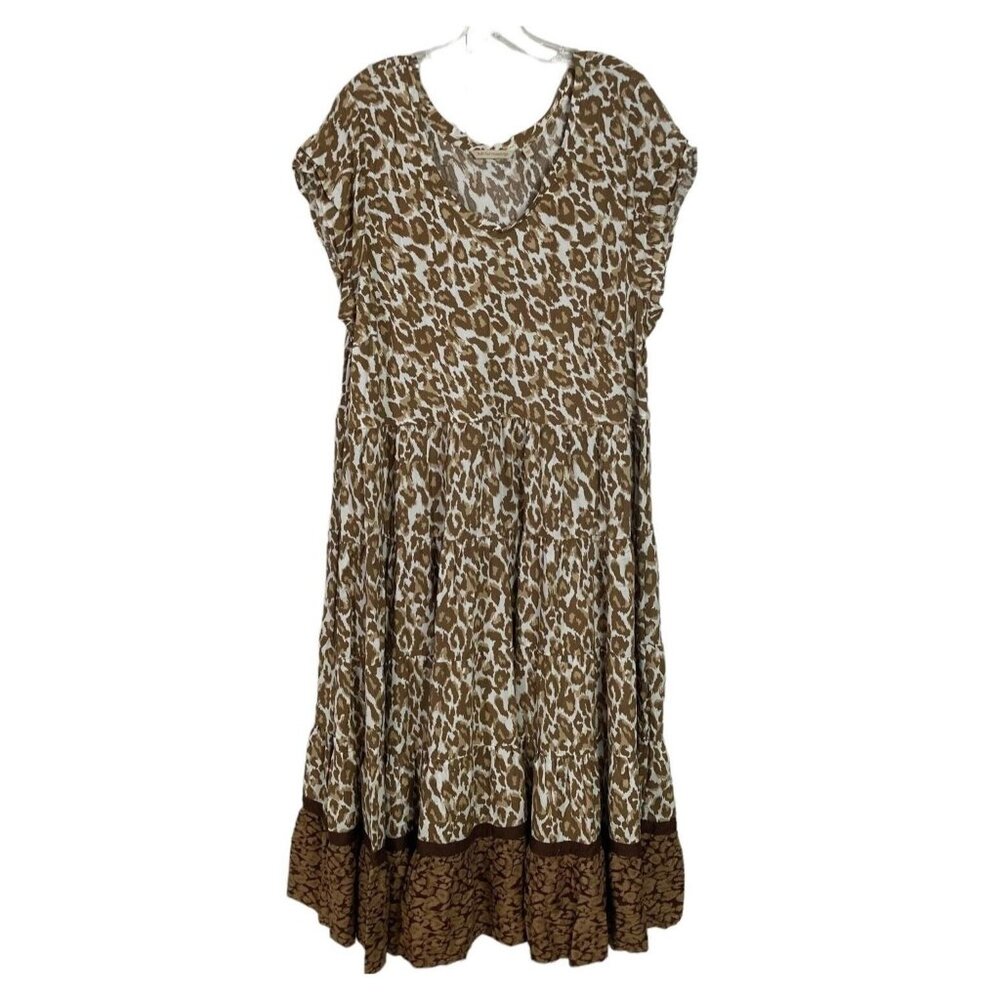 NEW Soft Surroundings Sz 2X 22W Kara Tiered Maxi Dress White Mocha Leopard Print